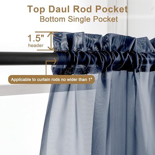Extra Long Sheer Window Curtain Panels 120 Inch 2 PCS (Navy Blue / 42"W x 120"L (Pack of 2))