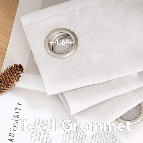 Pair Set Nickel Grommet Natural Linen Blended Window Treatment (52"W x 84"L (Pack of 2) / Heathered White)