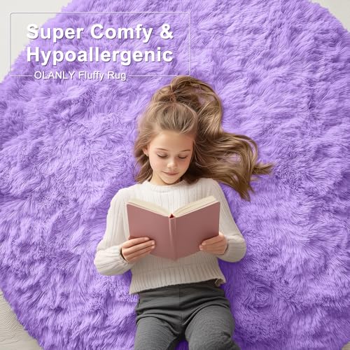 Purple Round Rugs for Bedroom (2 Ft Round / Purple)