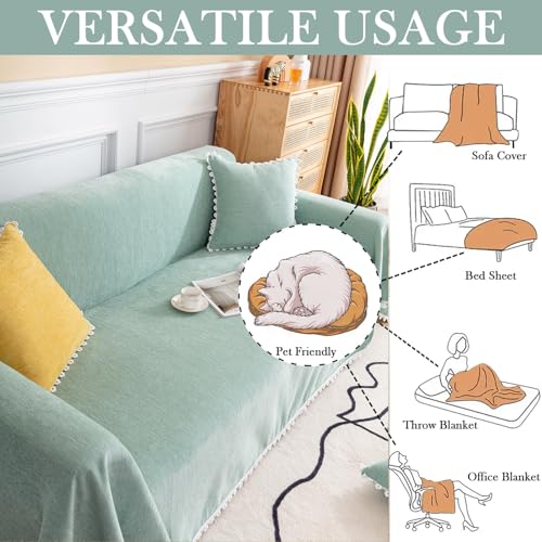 Cute Sofa Covers Light Green Couch Covers for 3 Cushion Couch Sofa with White Daisy Lace Green Sofa Slipcovers Chenille Couch Cover for Dogs Sectional Sofa L Shape Futon Cover (71" x 118" / Daisy:green)