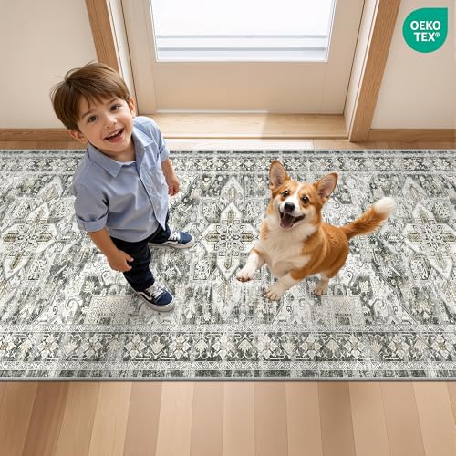 Kitchen Runner Rug Non Slip Washable Rugs 2.5x10 (Grey/Beige / 2'6" x 10' (Runner))
