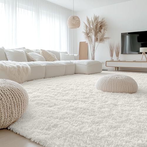 9x9 Machine Washable Large Area Rugs for Living Room (9x9 Ft Square / Ivory)