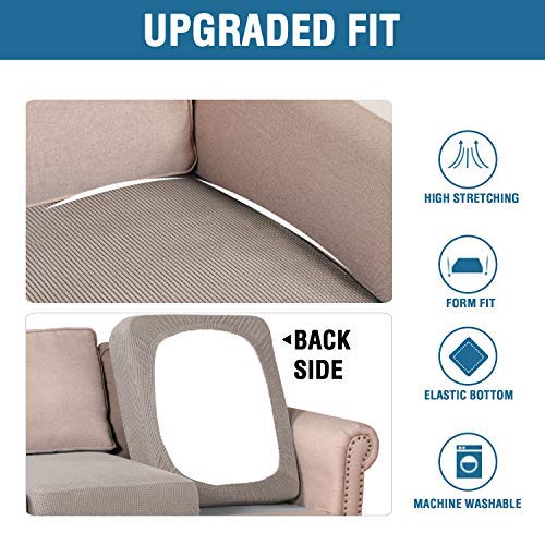 Stretch Couch Cushion Covers Individual Seat Sofa Chair Slipcovers Cushion Protector Cover Featuring Jacquard Textured Twill Fabric (Taupe)