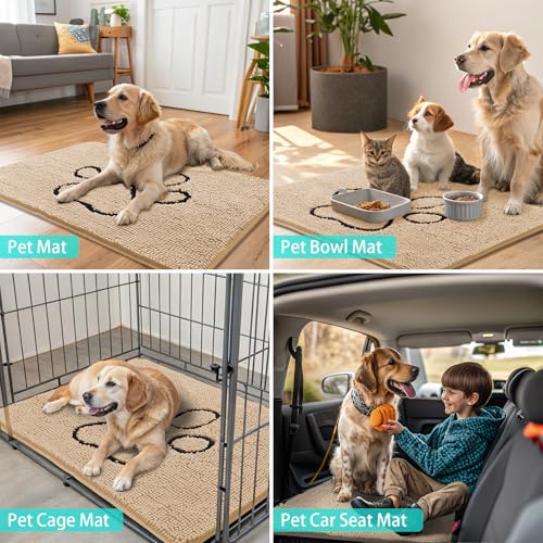 Dog Door Mat for Muddy Paws (30"X20" / Beige and Black)