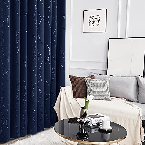 Living Room Curtains 36 Inches Long (Navy Blue/Wave Dots / 38"W x 36"L (Pack of 2))