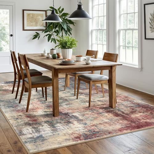 Abstract Area Rugs 6x9 Ft Washable Rugs for Living Room (Red/Multi / 6' x 9' (Rectangular))