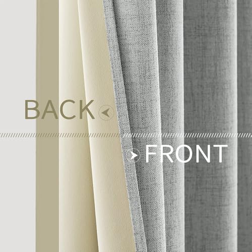100% Blackout Linen Curtains for Bedroom 52x54 Inches Glacier Gray (Glacier Gray / 52"W x 54"L (Pack of 2))