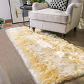 Yellow Rug for Bedroom Runner 2x5 Washable Faux Sheepskin Fur Rug Fluffy Shag Rugs for Chair Cushions Luxury Room Décor (2' x 5' (Runner) / Light Yellow)