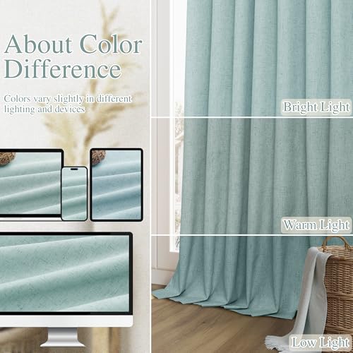 Light Blue 100% Blackout Linen Curtains 108 Inch Length 2 Panels Set for Living Room Bedroom Back Tab (Light Blue / 52"W x 108"L (Pack of 2))