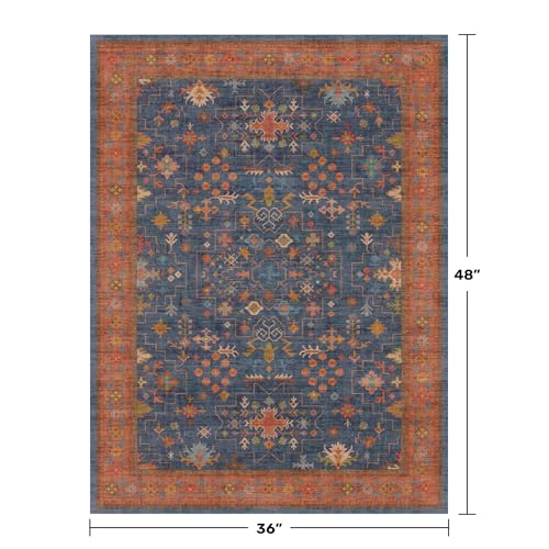 Washable Kitchen Rugs (3' x 4' (Rectangular) / Blue / Terracotta)