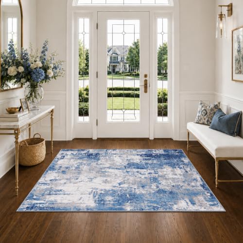 Washable 4'x6' Abstract Area Rug for Living Room Blue Gray (Blue/Gray / 4' x 6' (Rectangular))