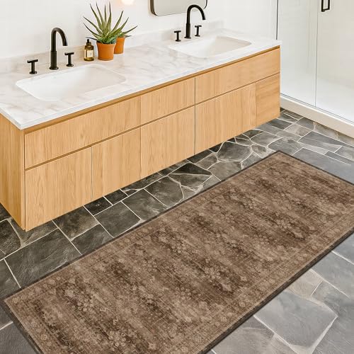 Brown Boho Washable 2x7 Runner Rugs for Hallway Kitchen Bedroom Beside Laundry Room Bathroom Rug (2' x 7' (Runner) / Brown)