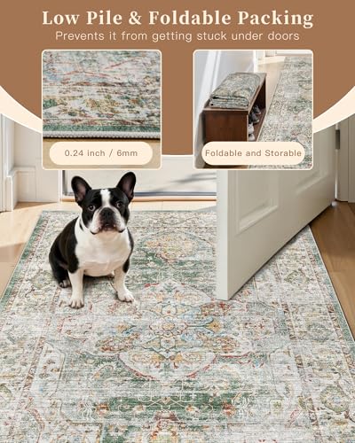 Washable Runner Rugs 2x12 Long for Hallway Kitchen Soft (Green / 2' x 12' (Runner))