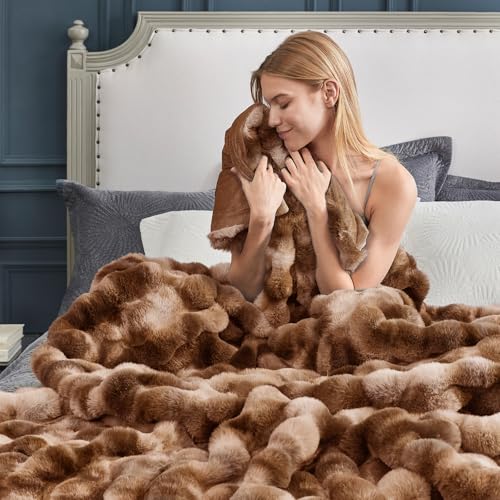 Faux Fur Throw Blanket for Couch (Tie-dye Brown / Twin(60" x 80"))