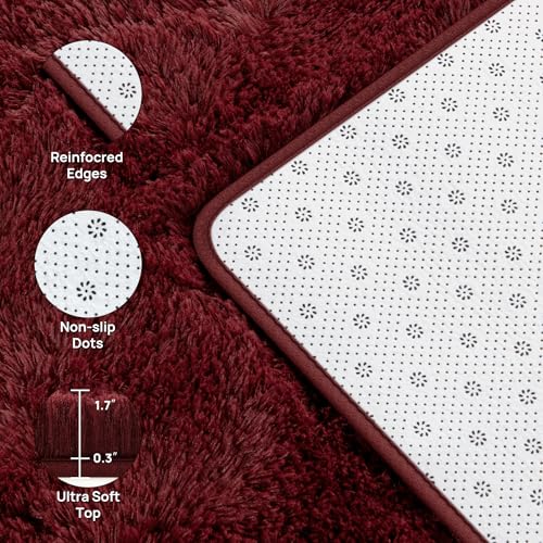Large Shag Area Rugs 5 x 8 (Burgundy / 5' x 8' (Rectangular))