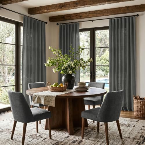 Grey Curtains for Living Room 96 Inches Long 2 Panels Back Tab Light Filtering Linen Semi Sheer Modern Farmhouse 8ft Curtain Drapes for Bedroom Home Office Ceiling to Floor Length Charcoal Dark Gray (52"W x 96"L (Pack of 2) / Dark Grey)