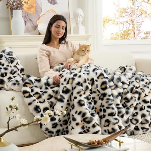Leopard Print Faux Fur Throw Blanket for Couch (Leopard / Throw(50" x 60"))