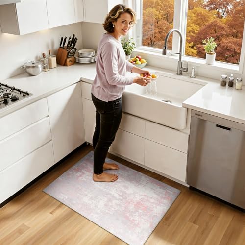 Washable 2'x3' Abstract Area Rug for Living Room Gray Pink (Gray/Pink / 2' x 3' (Rectangular))