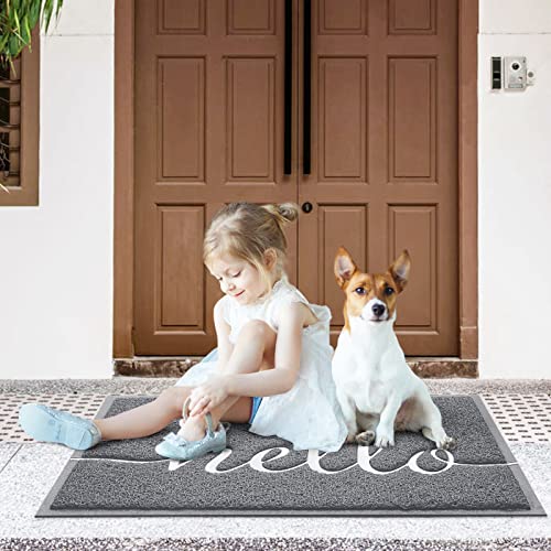 Grey Door Mat Welcome Mats Outdoor Indoor Doormat for Entryway Floor Mat (Grey Hello / 2' x 3' (Rectangular))