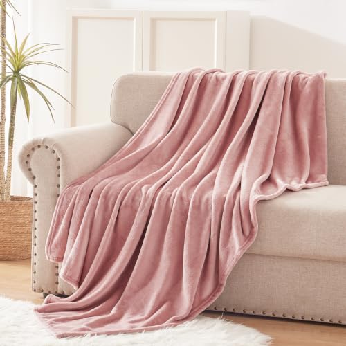 Soft Fleece Blanket Queen Size for Bed (Dusty Pink / Queen (90" x 90"))
