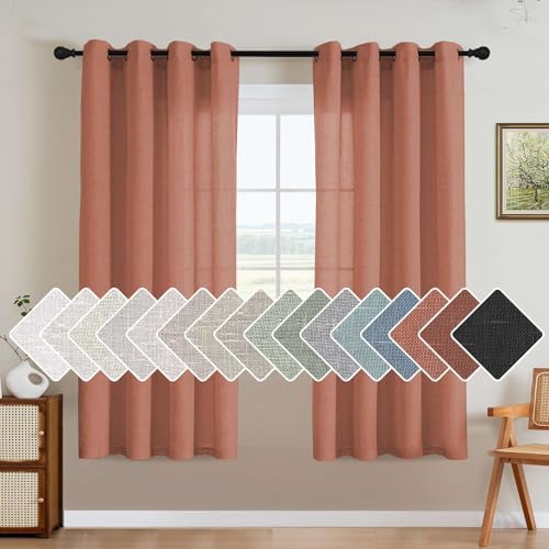 Linen Curtains Home Decorative Nickel Grommet Curtains Privacy Added Energy Saving Light Filtering Window Treatments Draperies for Bedroom (52"W x 72"L (Pack of 2) / Terracotta)