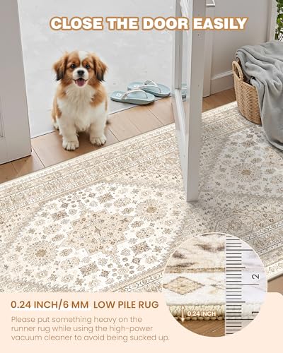Washable Runner Rug 2.5x14 (Cream/Beige / 2'6" x 14' (Runner))