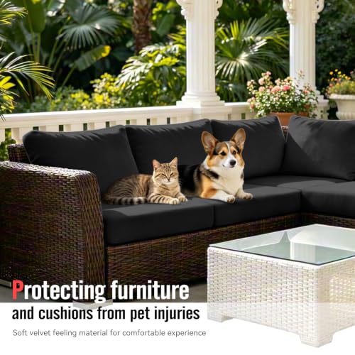8Pcs Outdoor Cushion Covers (Black / Square-large + Rectangle)