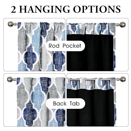 Moroccan 100% Blackout Curtains Bedroom Blue Grey 50x63 2 Panels (Rod Pocket | Blue and Grey / 50"W x 63"L (Pack of 2))