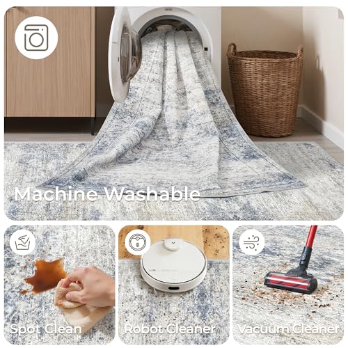 2x6 Runner Rug Non Slip (Blue/Brown/Ivory / 2' x 6' (Runner))