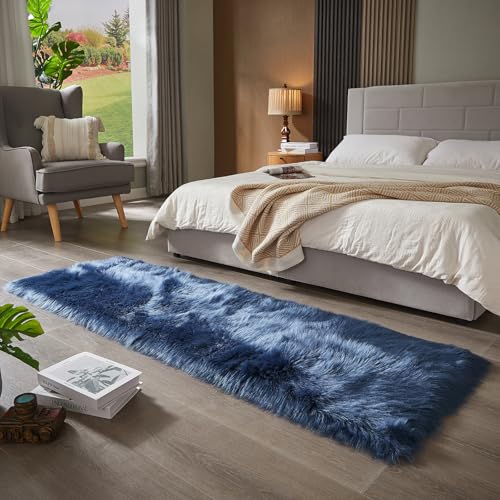 Faux Fur Rug Dark Blue Ultra Soft Fluffy Shag Sheepskin Rug (2' x 6' (Rectangular) / Dark Blue)