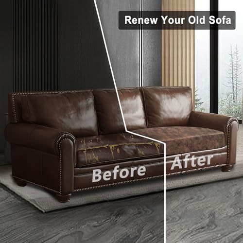 Leather Look Couch Cushion Covers Sofa Seat Slipcovers Sets Couches Furniture Protector for Sectional Armchair Loveseat Pets Kids Stretch Spandex Fabric (2 Cushion Sofa / Dark Brown)