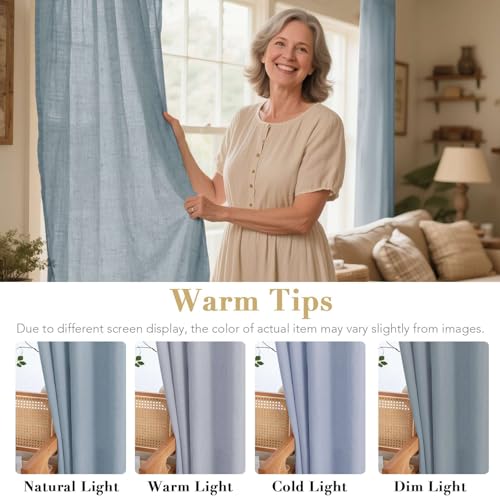 Linen Curtains Home Decorative Nickel Grommet Curtains Privacy Added Energy Saving Light Filtering Window Treatments Draperies for Bedroom (52"W x 96"L (Pack of 2) / Stone Blue)