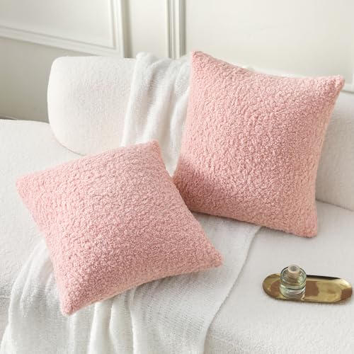 Pack of 2 Faux Fur Teddy Boucle Pillow Covers 24x24 Inch (Pink / 24" x 24" (Pack of 2))