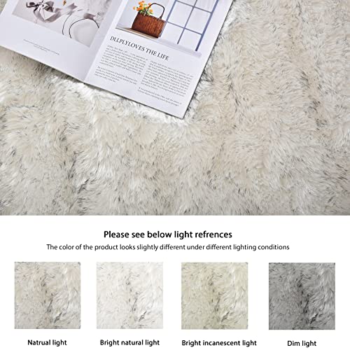 Grey and White Plush Shag Washable Rugs for Bedroom Faux Sheepskin Fur Furry Carpet for Living Room 2x6 Nursery Rug Runner (2' x 6' (Runner) / White With Grey Tips)