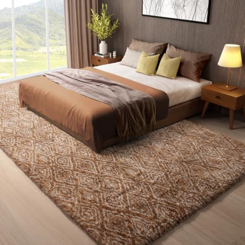 8x10 Brown and White Diamond Striped Rugs for Living Room (Brown and White / 8' x 10' (Rectangular))
