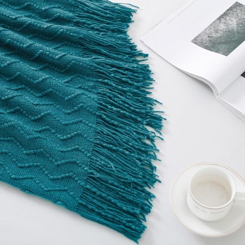 Teal Throw Blanket 50x90 Inch Boho Knitted Soft Throw Sofa Blanket (Teal / 50"x90")