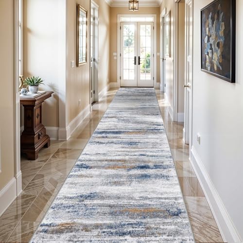 3x18 Washable Hallway Runner Rug (Navy/Grey / 3' x 18' (Runner))