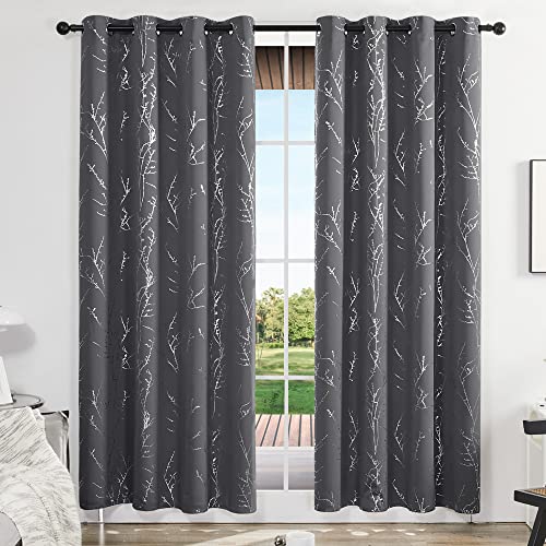 Living Room Curtains 95 Inches Long (Dark Grey/Tree Branch / 52"W x 95"L (Pack of 2))