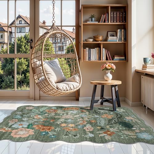 Washable 3x5 Entryway Area Rugs (3' x 5' (Rectangular) / Green/Floral)