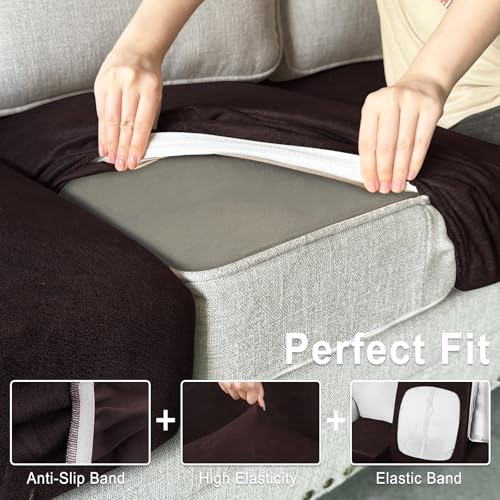 Leather Look Couch Cushion Covers Sofa Seat Slipcovers Sets Couches Furniture Protector for Sectional Armchair Loveseat Pets Kids Stretch Spandex Fabric (2 Cushion Sofa / 01 Chocolate)