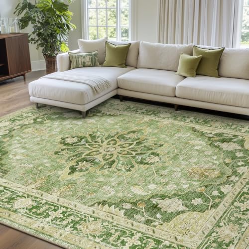 Washable Area Rug (Green/Yellow / 9' x 12' (Rectangular))