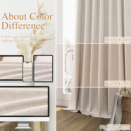 Extra Long 100% Blackout Linen Curtains 102 Inch for Bedroom Oatmeal (Oatmeal / 52"W x 102"L (Pack of 2))