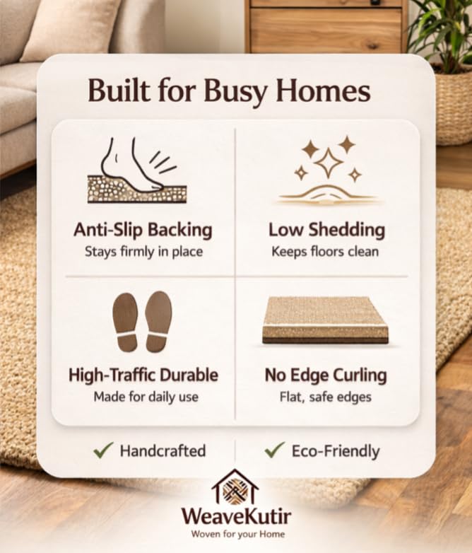 Natural Jute Area Rug Classic Braided Design Soft Textured Durable Easy Clean Low Pile Rug for Living Room Nursery Bedroom Modern Home (Green / 2' x 12' (Runner))