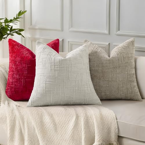 Textured Chenille Throw Pillow Covers 18x18 Set of 2 Red (Christmas Red / 18" x 18" (Pack of 2))