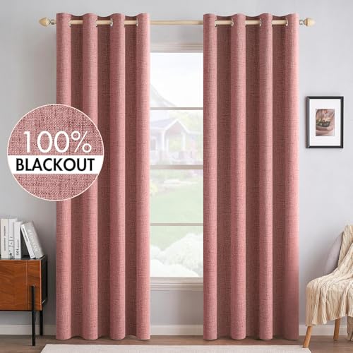 100% Blackout Linen Curtains for Bedroom 52x108 Inches Dusty Rose (Dusty Rose / 52"W x 108"L (Pack of 2))