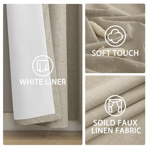 Natural Linen Textured Curtains 90 Inches Long for Living Room (Linen Natural / 52"W x 90"L (Pack of 2))