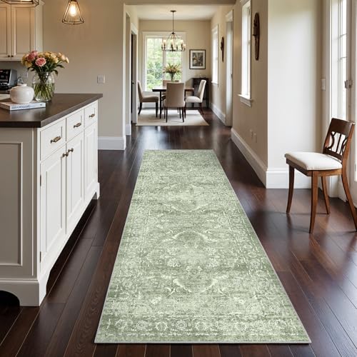 3x10 Washable Hallway Runner Rug (Muted Sage Green / 3x10)