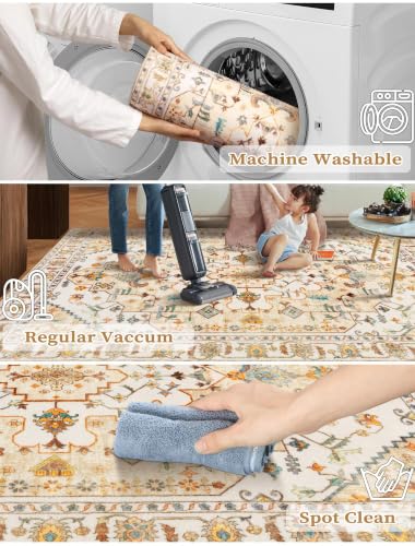 2'6"x10' Washable Non Slip Boho Runner Rug for Hallway (Vintage Peach/Cream / 2'6" x 10' (Runner))