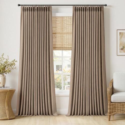 Pinch Pleated Linen Curtains 108 Inches 2 Panels Linen Brown (Linen Brown / 40"W x 108"L (Pack of 2))
