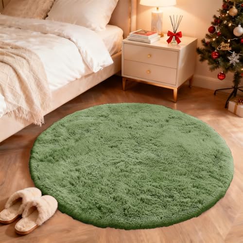 Green Round Rugs for Bedroom (4 Ft Round / Green)